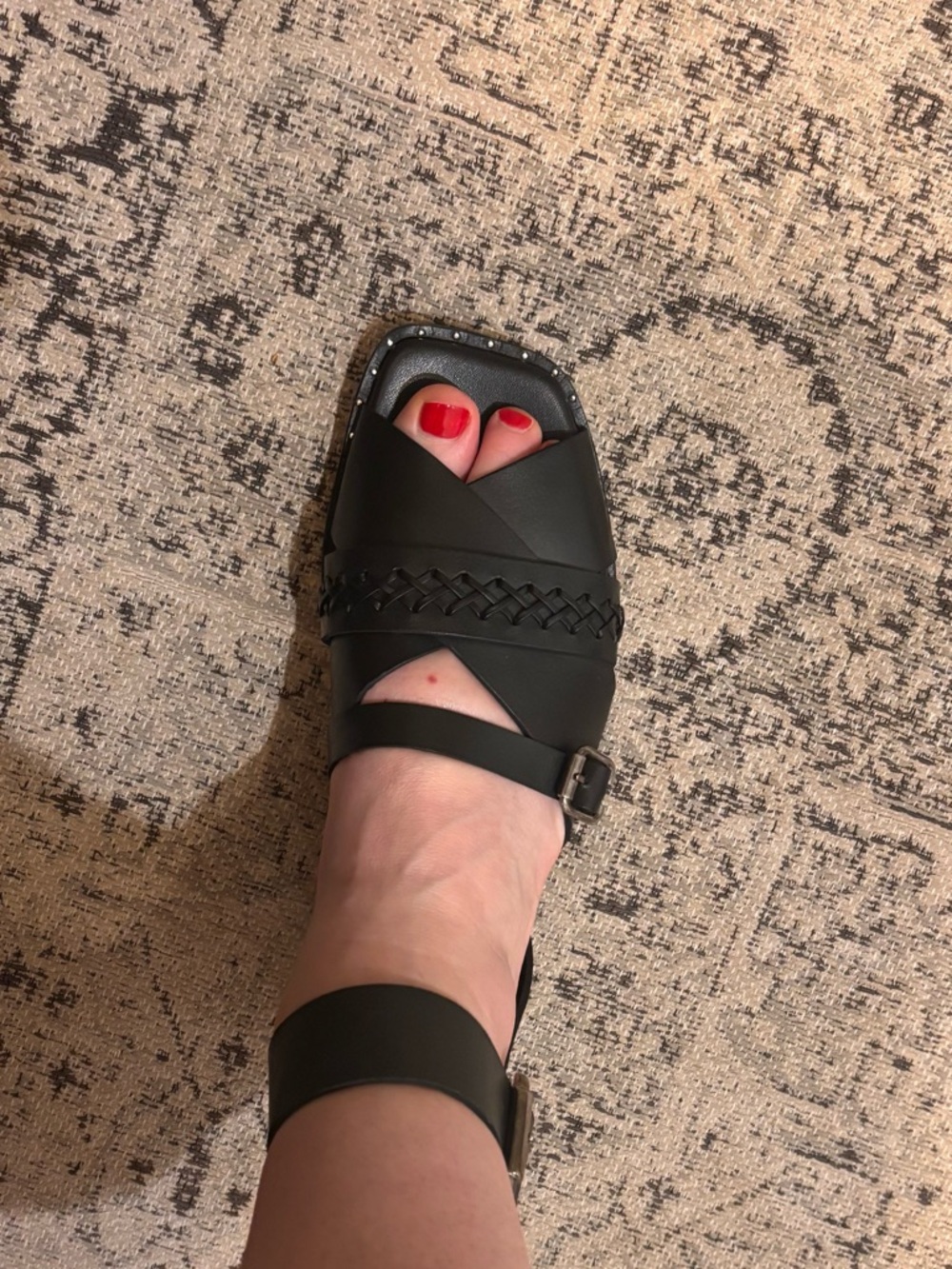 Freda Salvador Black Leather Braided Strap Sandals - Picture 11 of 12
